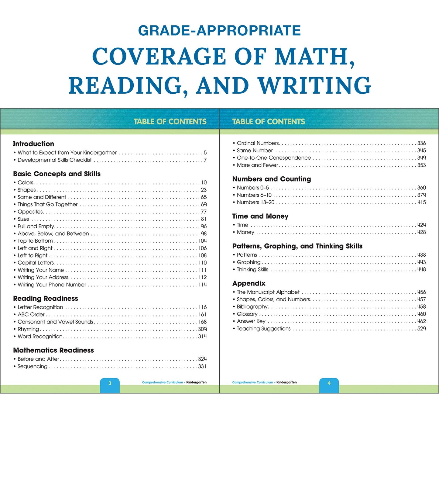 Comprehensive Curriculum of Basic Skills Kindergarten Workbook, Math, Reading, Writing, Alphabet, Colors, Shapes, Patterns, Time, Money, Classroom or Homeschool Kindergarten Curriculum