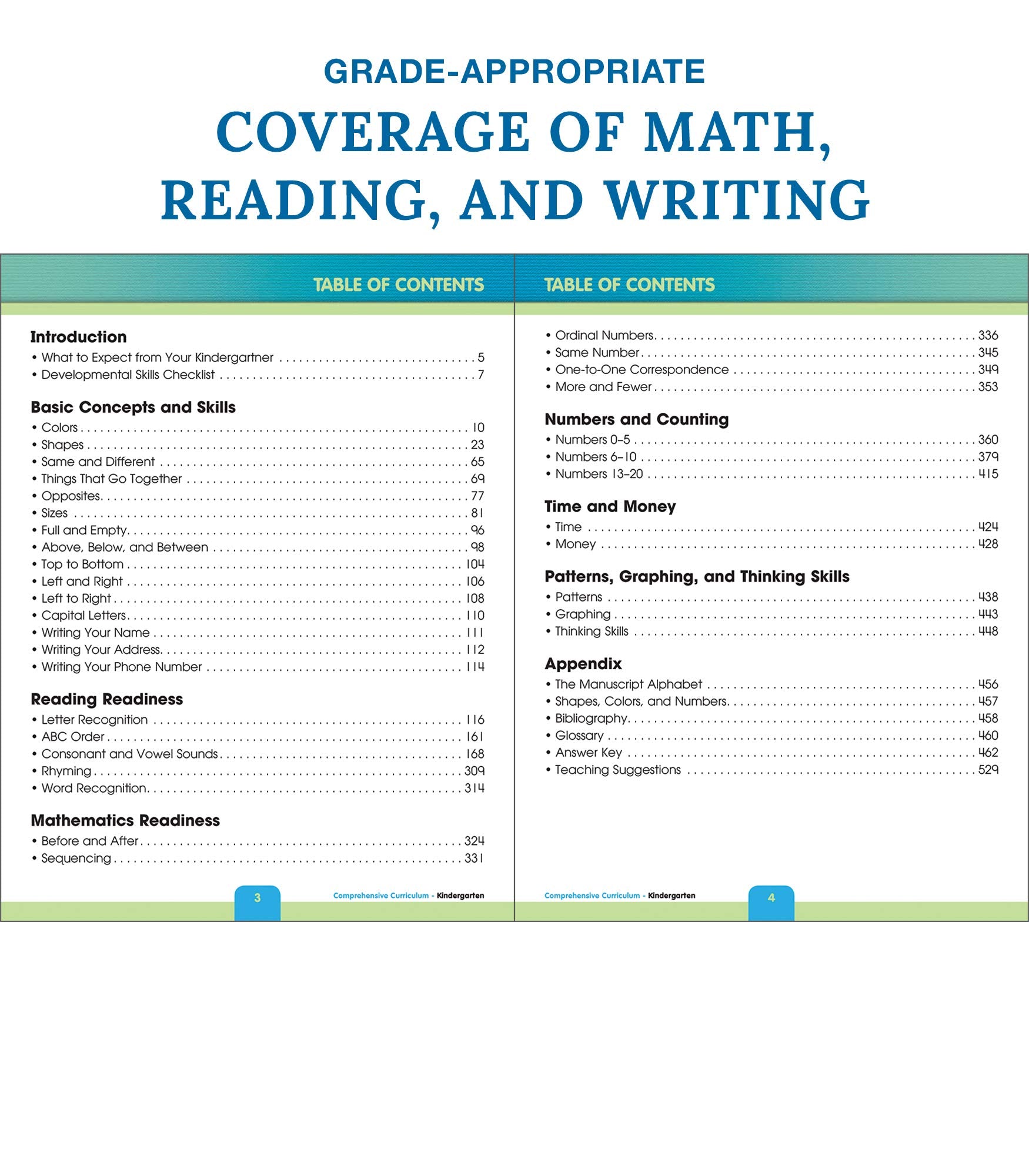 Comprehensive Curriculum of Basic Skills Kindergarten Workbook, Math, Reading, Writing, Alphabet, Colors, Shapes, Patterns, Time, Money, Classroom or Homeschool Kindergarten Curriculum