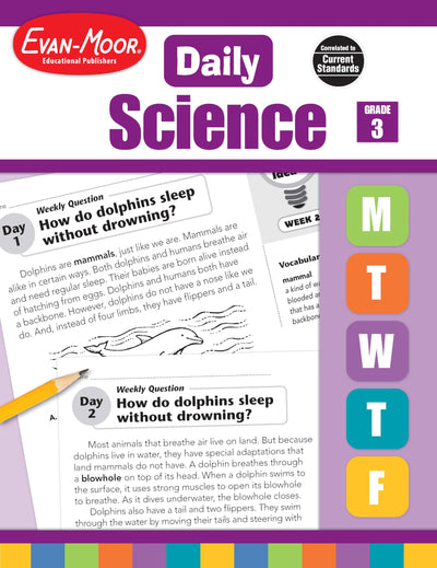 Evan-Moor Daily Science, Grade 3 Homeschooling and Classroom Resource Workbook, Printable Worksheets, Teaching Edition, Earth, Life, and Physical Science, Vocabulary, Test Prep, Hands-On Projects