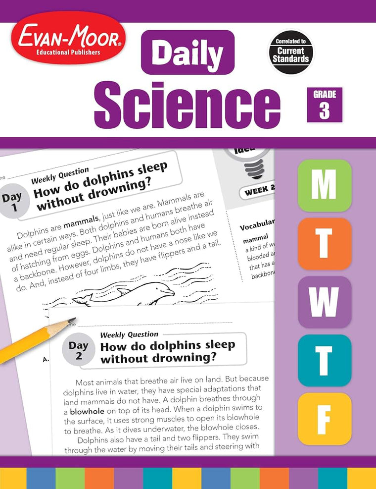 Evan-Moor Daily Science, Grade 3 Homeschooling and Classroom Resource Workbook, Printable Worksheets, Teaching Edition, Earth, Life, and Physical Science, Vocabulary, Test Prep, Hands-On Projects