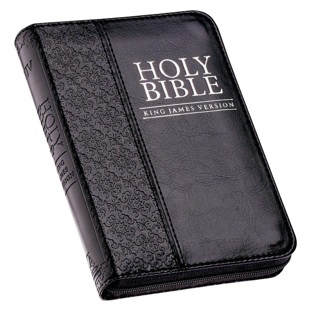 KJV Holy Bible, Mini Pocket Bible - Zippered Black Faux Leather Bible w/Ribbon Marker, King James Version