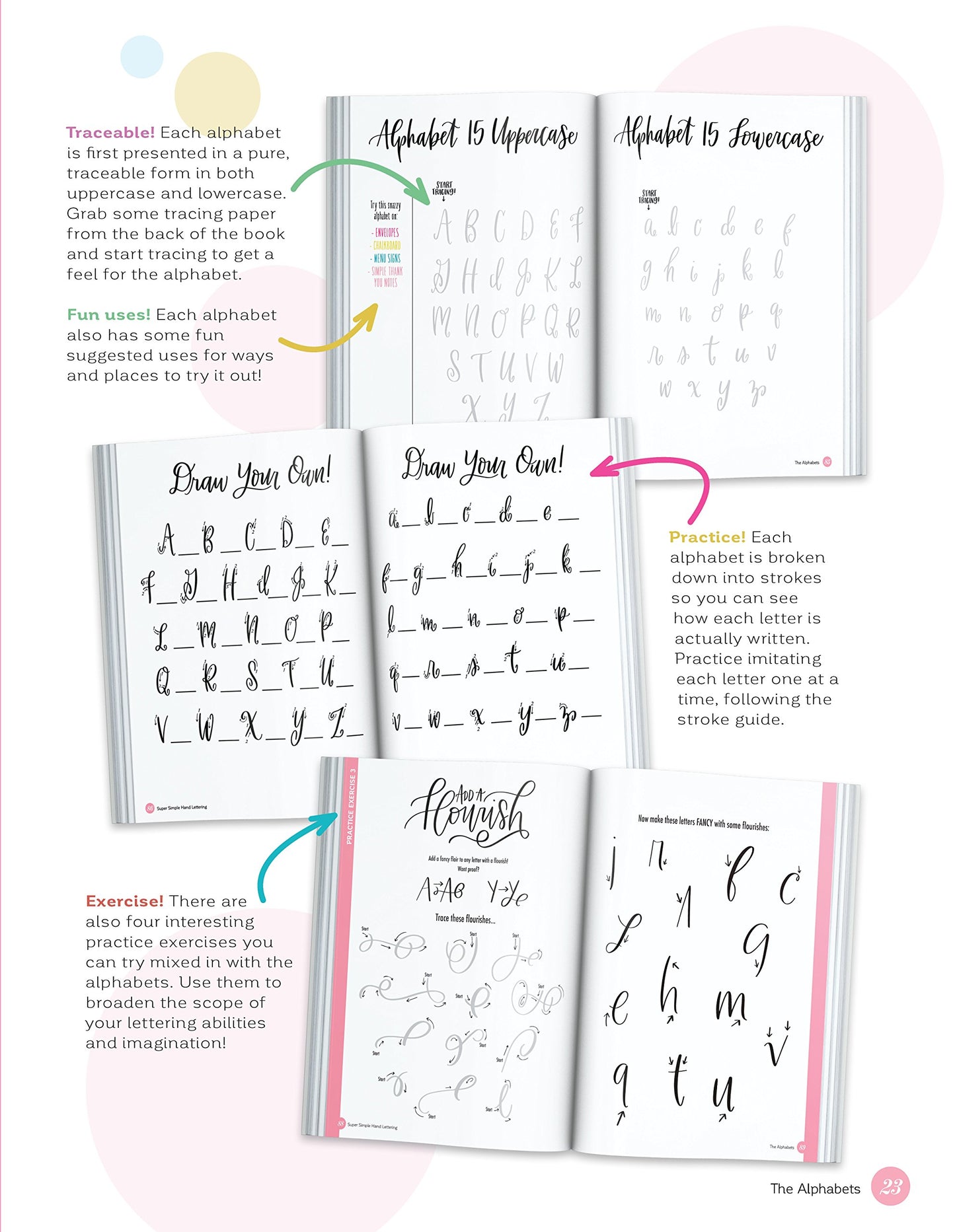 Super Simple Hand Lettering: 20 Traceable Alphabets, Easy Projects, Practice Sheets & More! (Design Originals) Includes Technique Guides, Skill-Building Exercises, Art Prints, & Vellum Tracing Paper