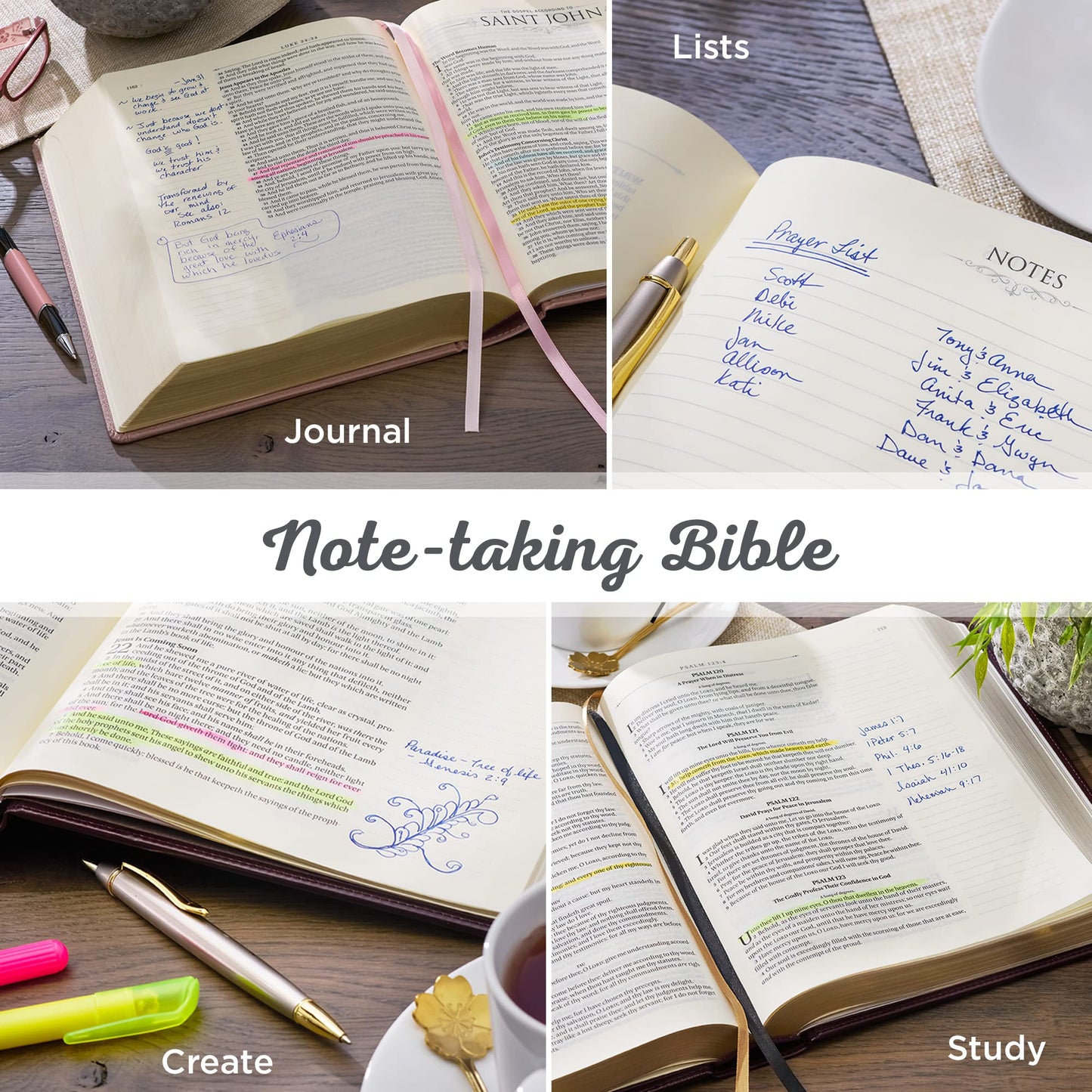 KJV Holy Bible, Large Print Note-taking Bible, Faux Leather Hardcover - King James Version, Navy w/Gold Floral (KJV Note-taking Editions)