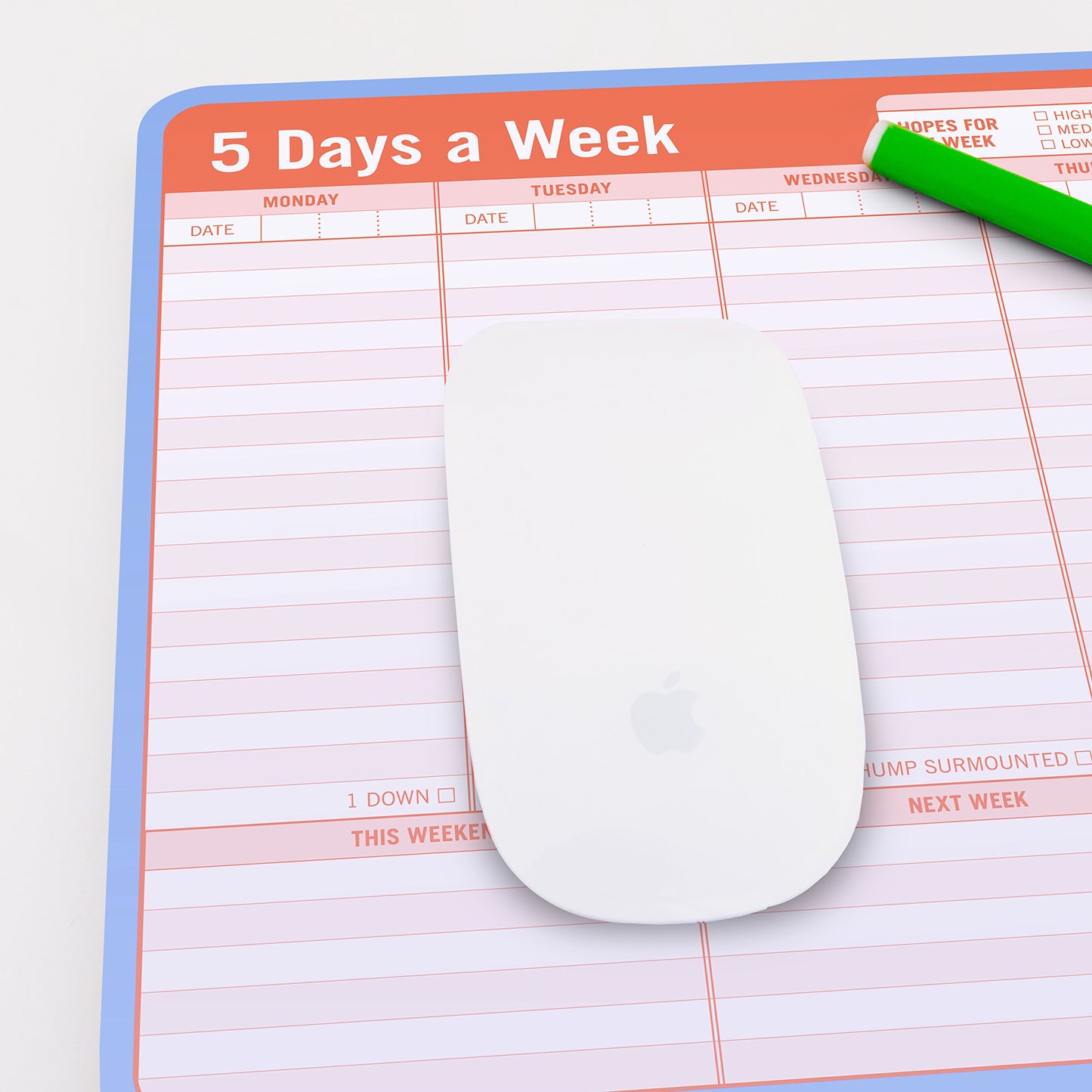 Knock Knock 5 Days a Week Paper Mouse Pad, Weekly Calendar Pad Tear Off & Daily To Do List Pad, 9.5 x 8-inches