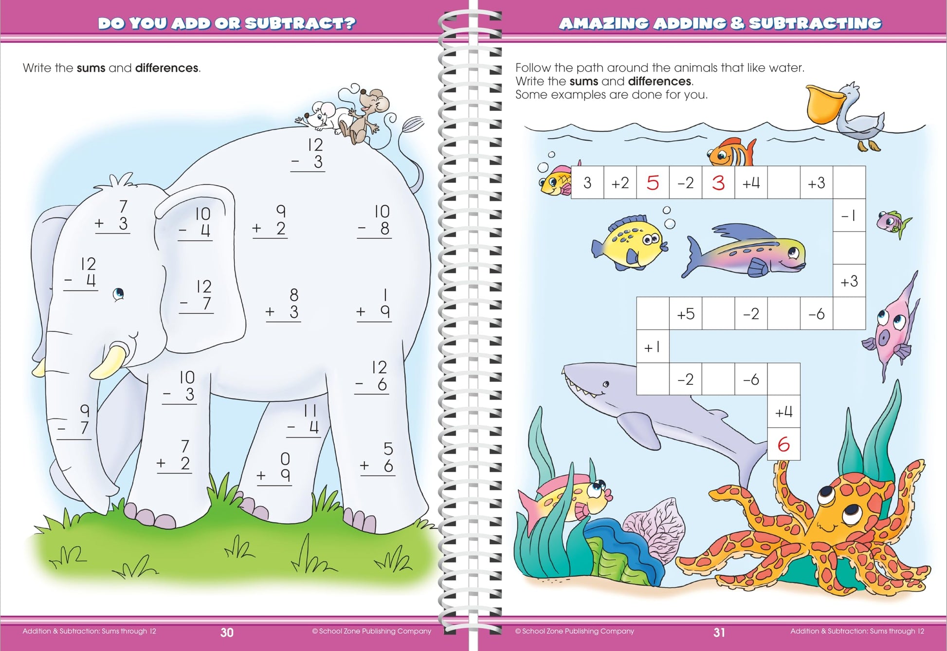 School Zone Big Math 1-2 Workbook: 320 Spiral-Bound Pages, 1st Grade, 2nd Grade, Elementary Math, Addition, Subtraction, Word Problems, Time, Money & Fractions, Ages 6 to 8