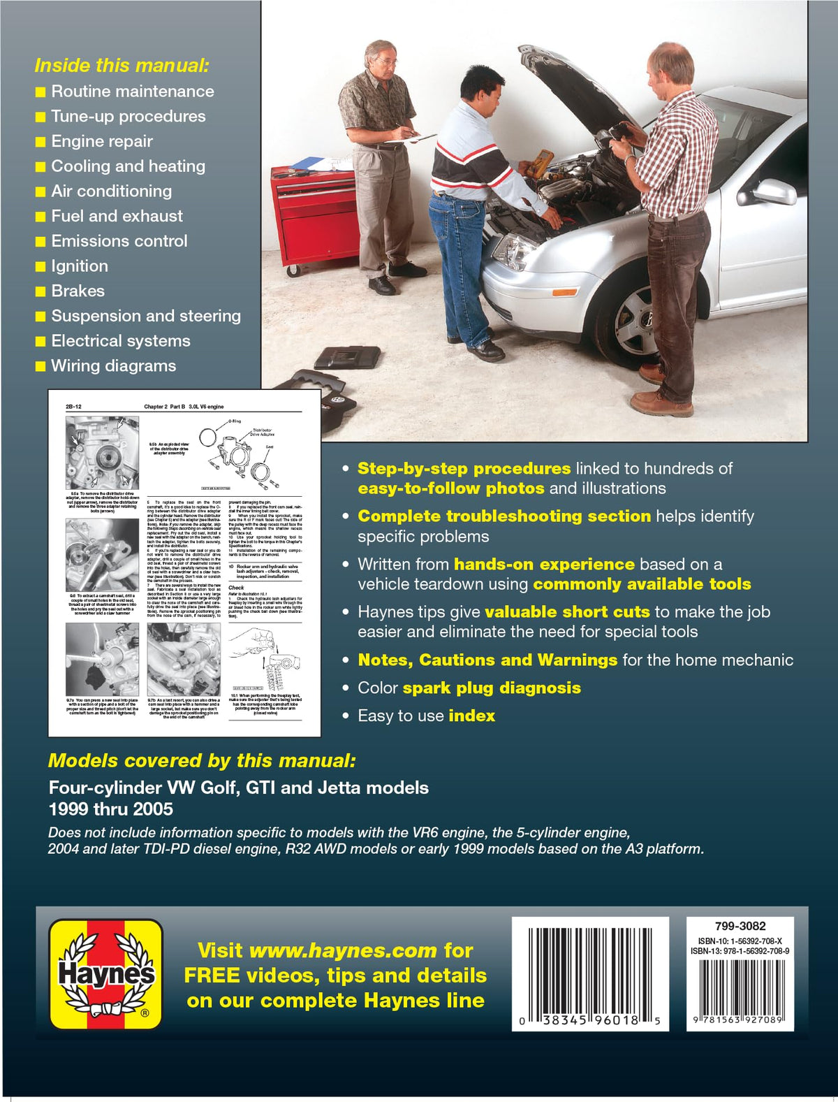 VW Golf, GTI & Jetta 1999 thru 2005 Haynes Automotive Repair Manual (All 4-Cylinder Gas Engines and TDI Diesel Engine 1999-2004)