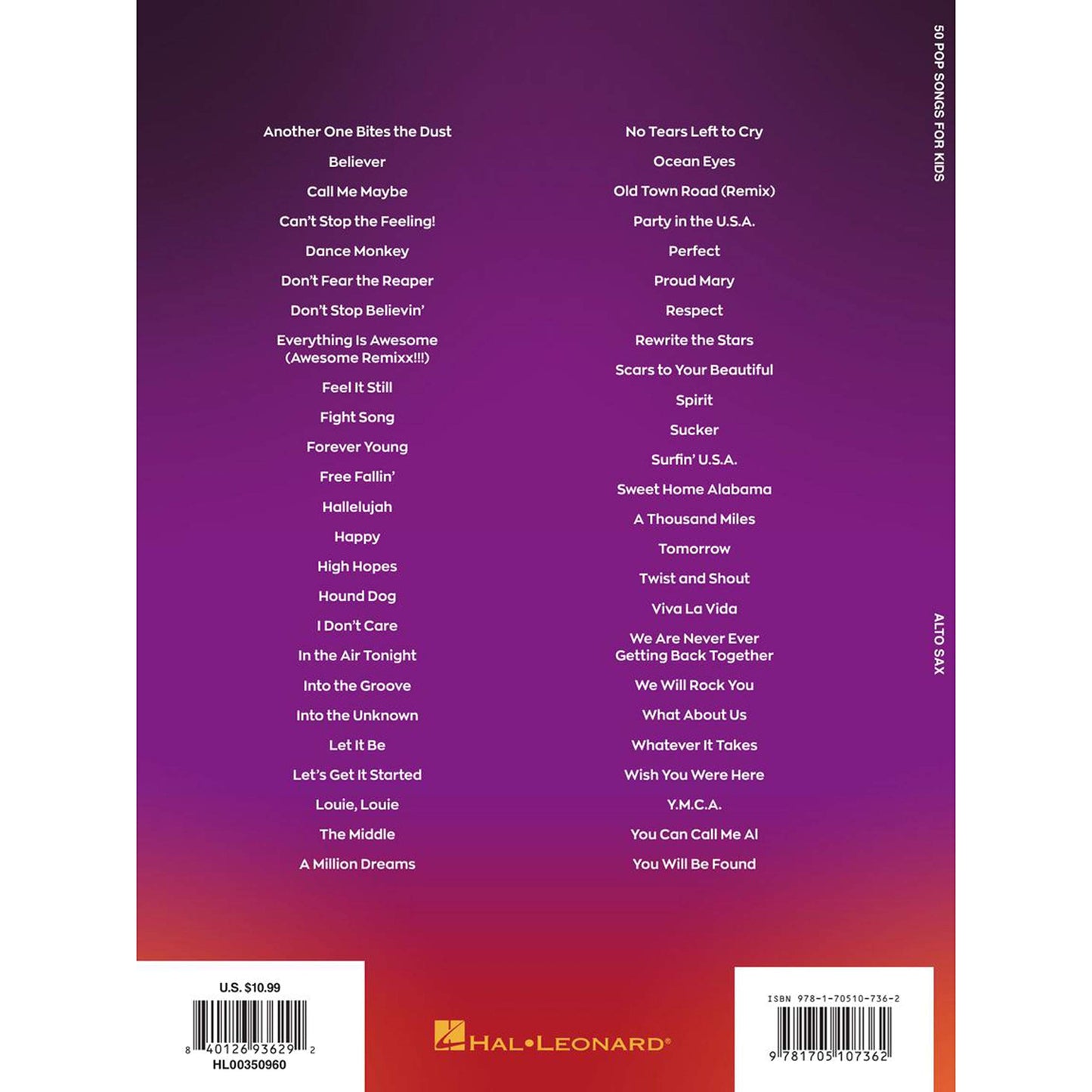50 Pop Songs for Kids for Alto Sax