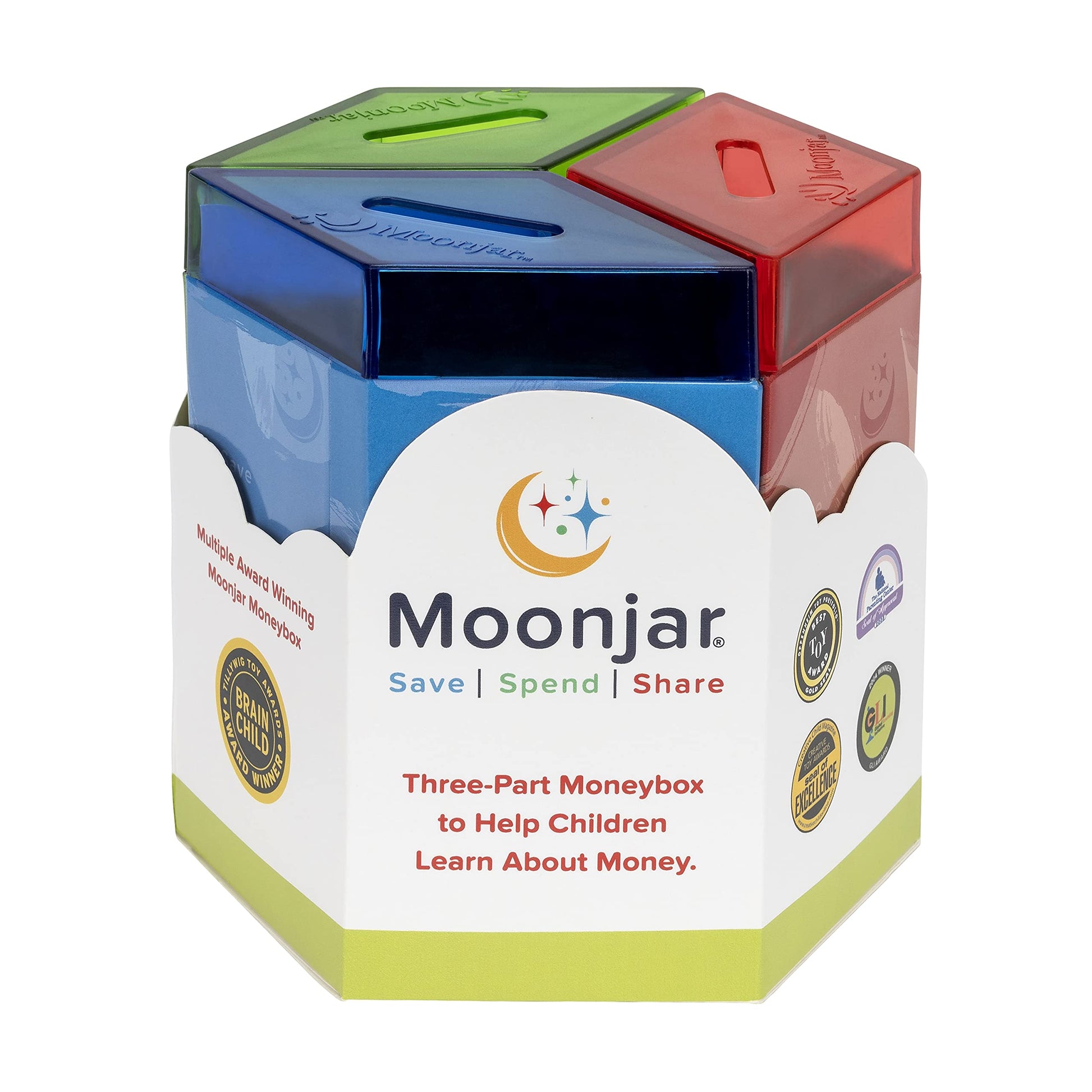 Classic MoonJar Award Winning SAVE SPEND SHARE Educational Tin Toy Bank with Passbook Moneybox for Children 3+ Years  Teaches Responsible Money Management & Financial Skills