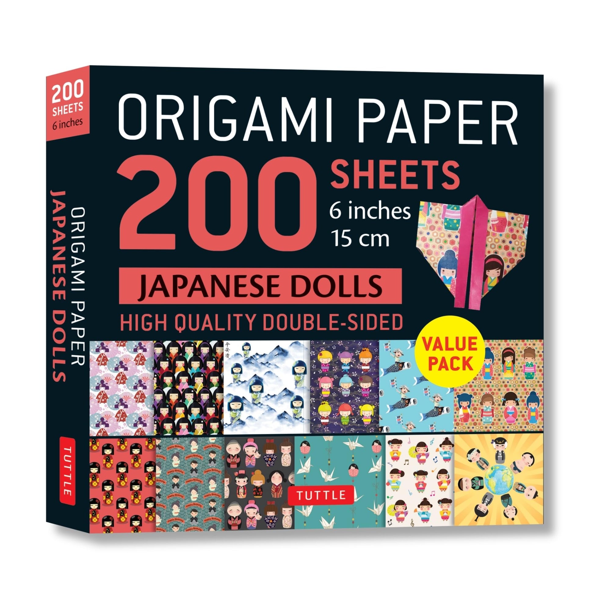 Origami Paper 200 sheets Japanese Dolls 6" (15 cm): Tuttle Origami Paper: Double Sided Origami Sheets Printed with 12 Different Designs (Instructions for 6 Projects Included)