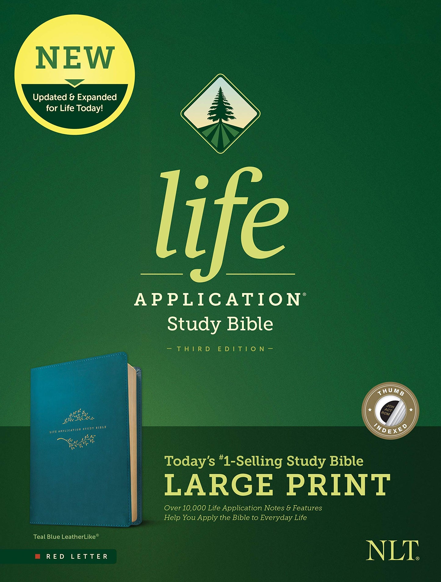 Tyndale NLT Life Application Study Bible, Third Edition, Large Print (LeatherLike, Teal Blue, Indexed, Red Letter) - New Living Translation Bible, Large Print Study Bible for Enhanced Readability