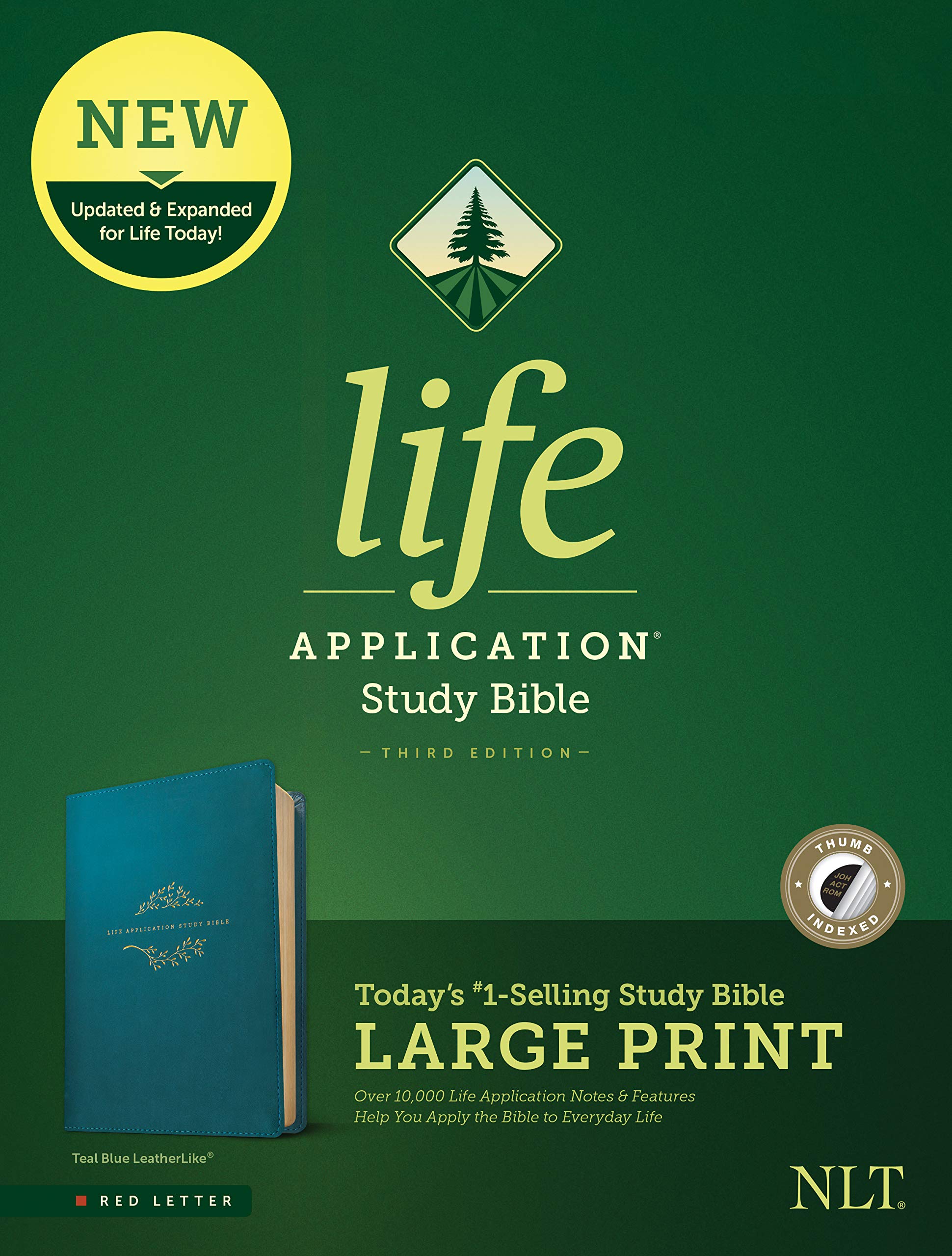 Tyndale NLT Life Application Study Bible, Third Edition, Large Print (LeatherLike, Teal Blue, Indexed, Red Letter) - New Living Translation Bible, Large Print Study Bible for Enhanced Readability