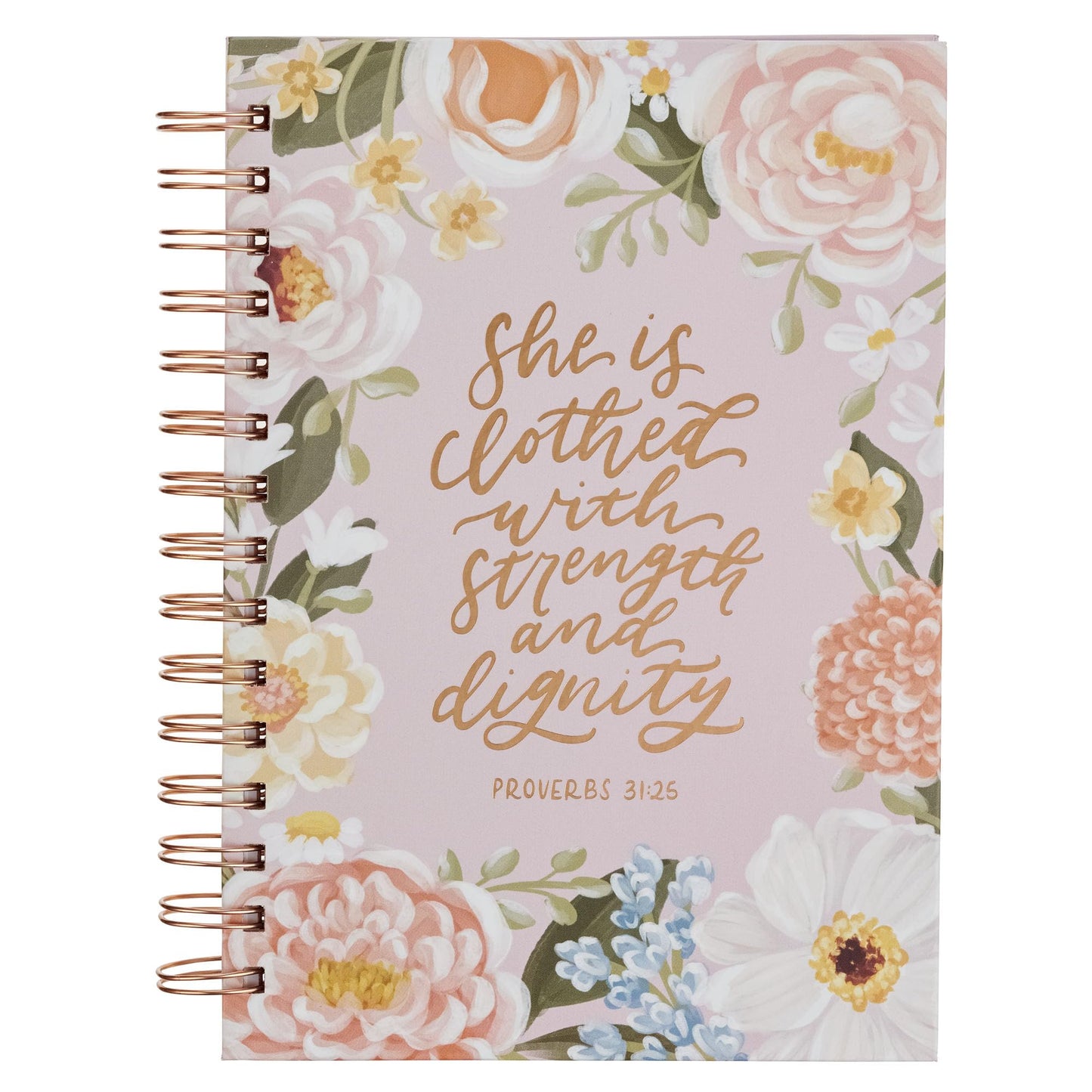 Christian Art Gifts Inspirational Journal, Strength & Dignity Wide Ruled Notebook, Prov. 31:25 Bible Verse, Pink Floral, 192 Lined Pages w/scripture, (8.4? x 6.4? x 1?)