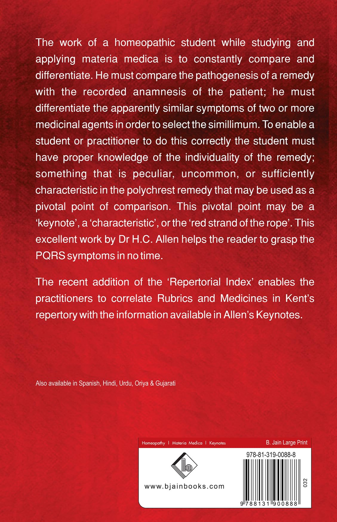 Allen's Key-notes Rearranged & Classified: With Leading Remedies of the Materia Medica & Bowel Nosodes