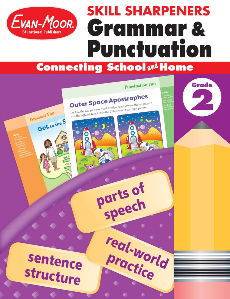 Evan-Moor Skill Sharpeners Grammar and Punctuation Workbook, Grade 2, Nouns, Verbs, Sentence Structure, Subject, Predicate, Language Handbook, Real-World Practice, Fun Activities, Homeschool, Practice