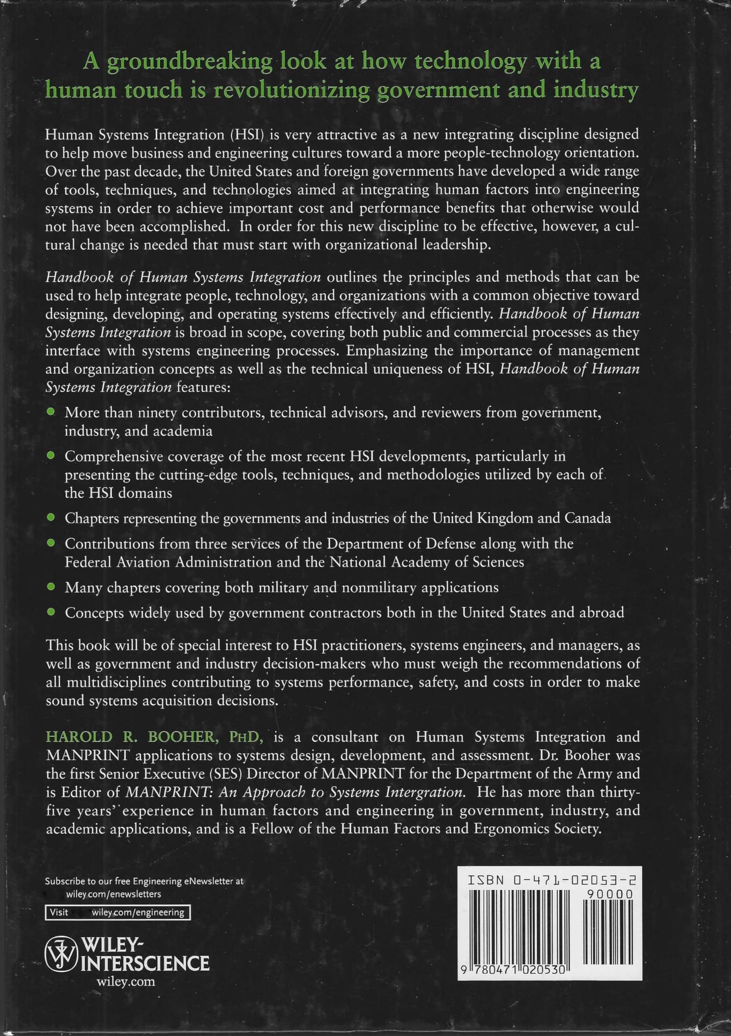 Handbook of Human Systems Integration by Booher, Harold R.
