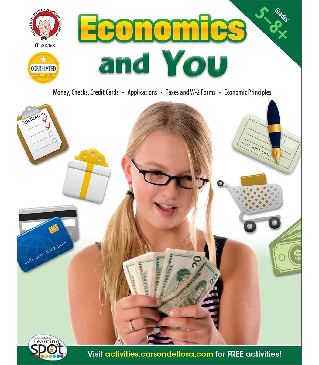 Mark Twain Basic Economics Workbook, Grades 5-8 Financial Literacy Books, Money, Taxes, and Economic Principals With Math Practice, 5th Grade Workbooks and Up, Classroom or Homeschool Curriculum