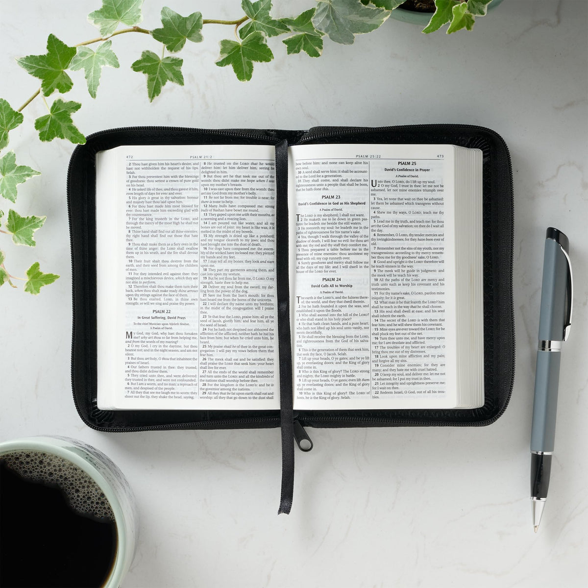 KJV Holy Bible, Mini Pocket Bible - Zippered Black Faux Leather Bible w/Ribbon Marker, King James Version