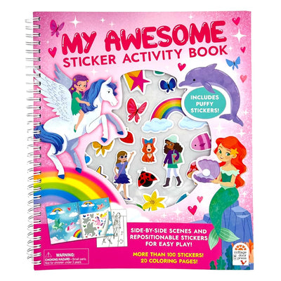 My Awesome Sticker Activity Book for Girls - 100 Stickers Including Puffy, 20 Coloring Pages and Spiral Lay-Flat design; Sticker Pages and Scene Side-By-Side for Easy Play