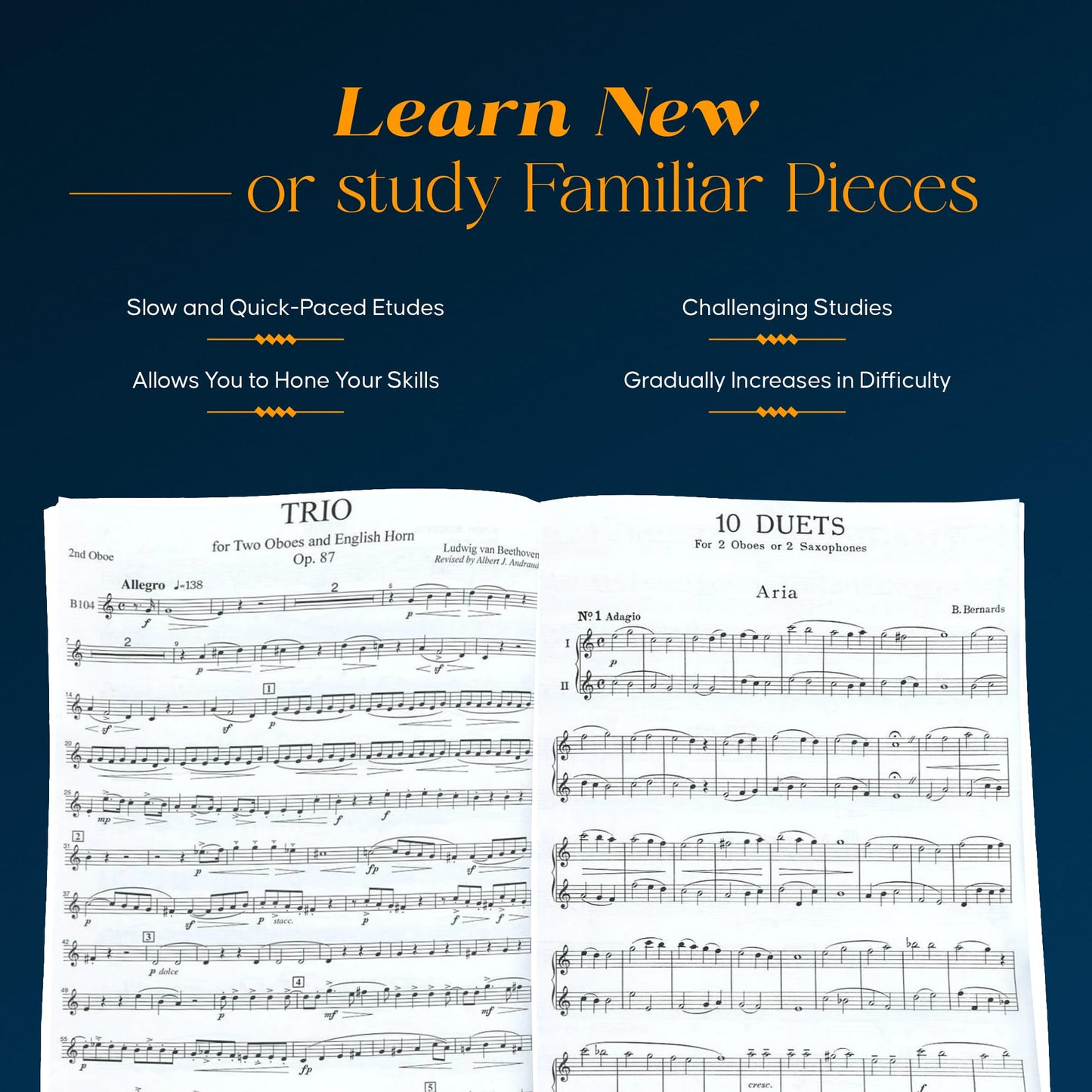48 Famous Studies, (1st and 3rd Part): Oboe - Melodious Etudes with Oboe and Saxophone Sheet Music - Oboe and Saxophone Duet Book with 3 Duos Concertants