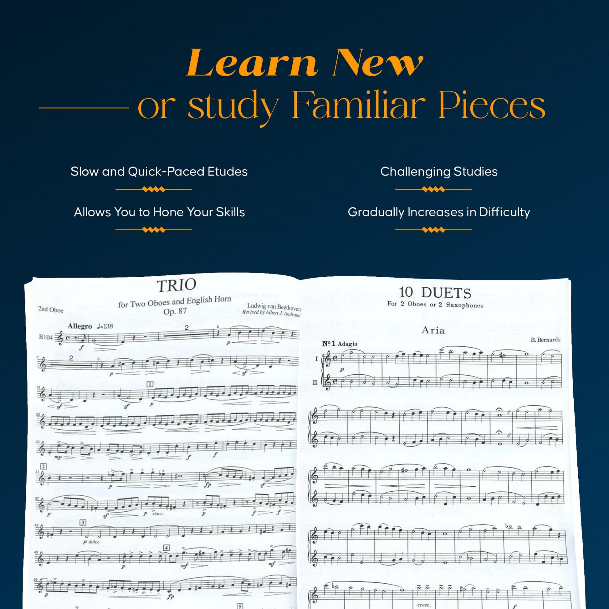 48 Famous Studies, (1st and 3rd Part): Oboe - Melodious Etudes with Oboe and Saxophone Sheet Music - Oboe and Saxophone Duet Book with 3 Duos Concertants