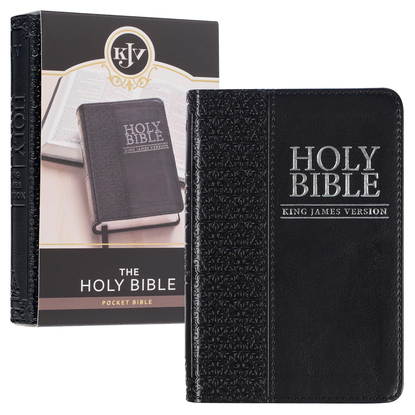 KJV Holy Bible, Mini Pocket Size, Black Faux Leather w/Ribbo