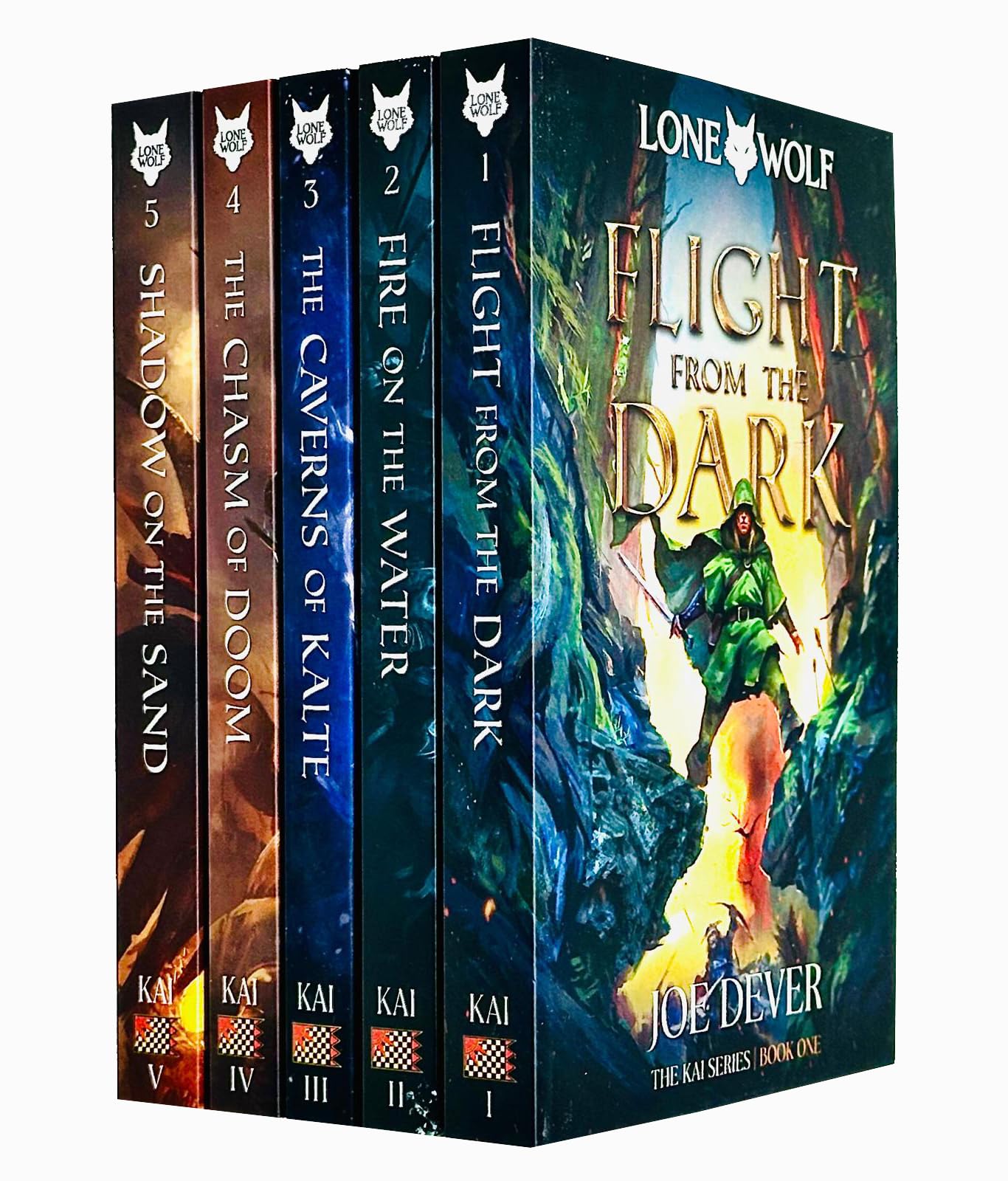 Lone Wolf Series Books 1 - 5 Collection Set by Joe Dever (Flight from the Dark, Fire on the Water, Caverns of Kalte, Chasm of Doom & Shadow on the Sand)