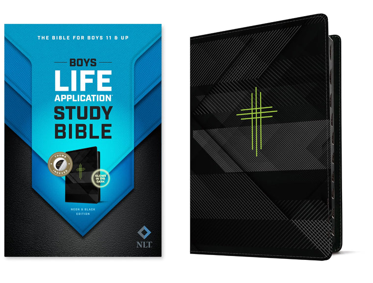 NLT Boys Life Application Study Bible, TuTone (LeatherLike, Neon/Black, Indexed)