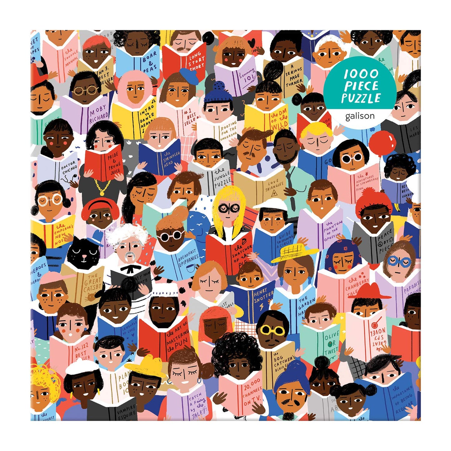 Galison Book Club Puzzle, 1,000 Pieces, 20 x 27'' - Colorful, Humorous Illustration of Hundreds of People Reading Books - Thick, Sturdy Pieces - Challenging, Makes a Great Gift, Multicolor