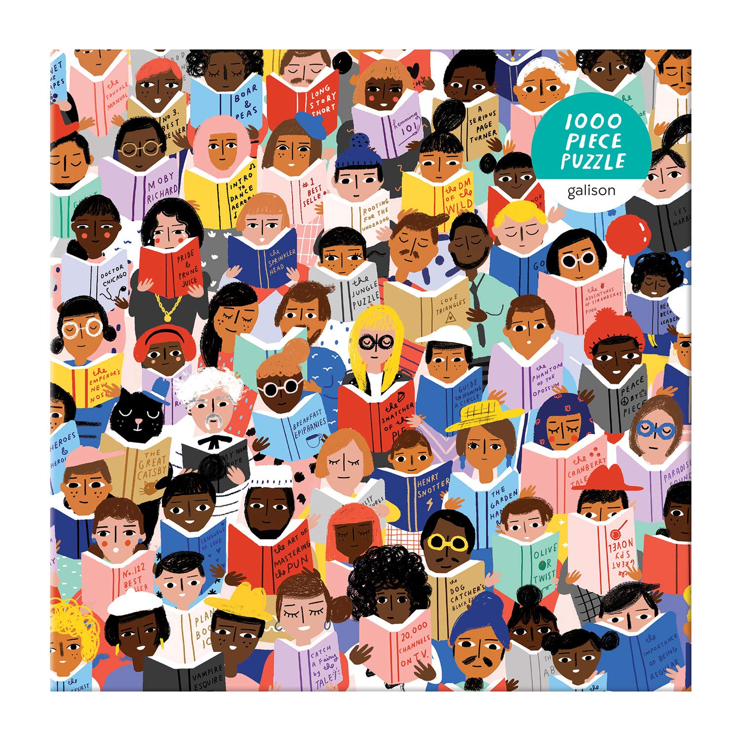 Galison Book Club Puzzle, 1,000 Pieces, 20 x 27'' - Colorful, Humorous Illustration of Hundreds of People Reading Books - Thick, Sturdy Pieces - Challenging, Makes a Great Gift, Multicolor