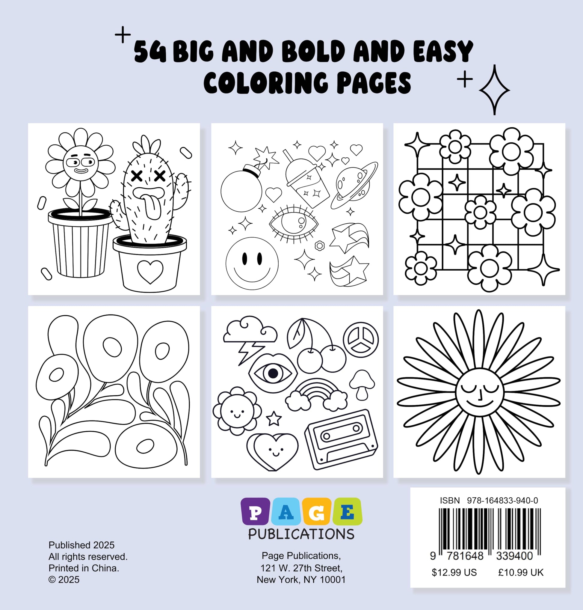 Trippy & Groovy Bold and Easy Coloring Book: Psychedelic Patterns, Retro Designs, Big Bold Lines & Simple Chill Pages for Relaxing Coloring