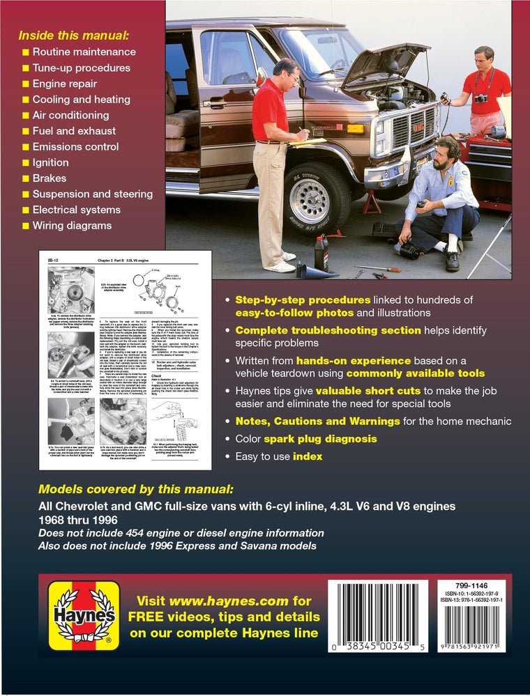 Chevrolet & GMC Full-Size Vans (1968-1996) Haynes Repair Manual (Does Not Include Information Specific to 454 Engine or Diesel Engine Information or 1996 Express and Savana Models.) — back cover