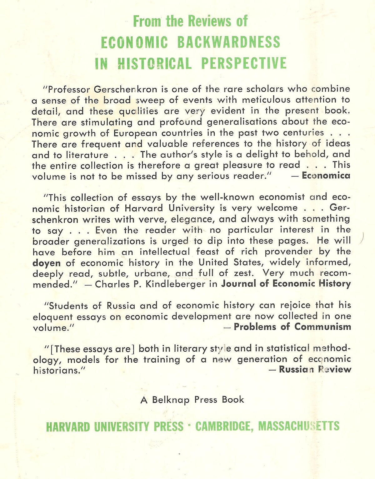 Economic Backwardness in Historical Perspective (Belknap Press S)