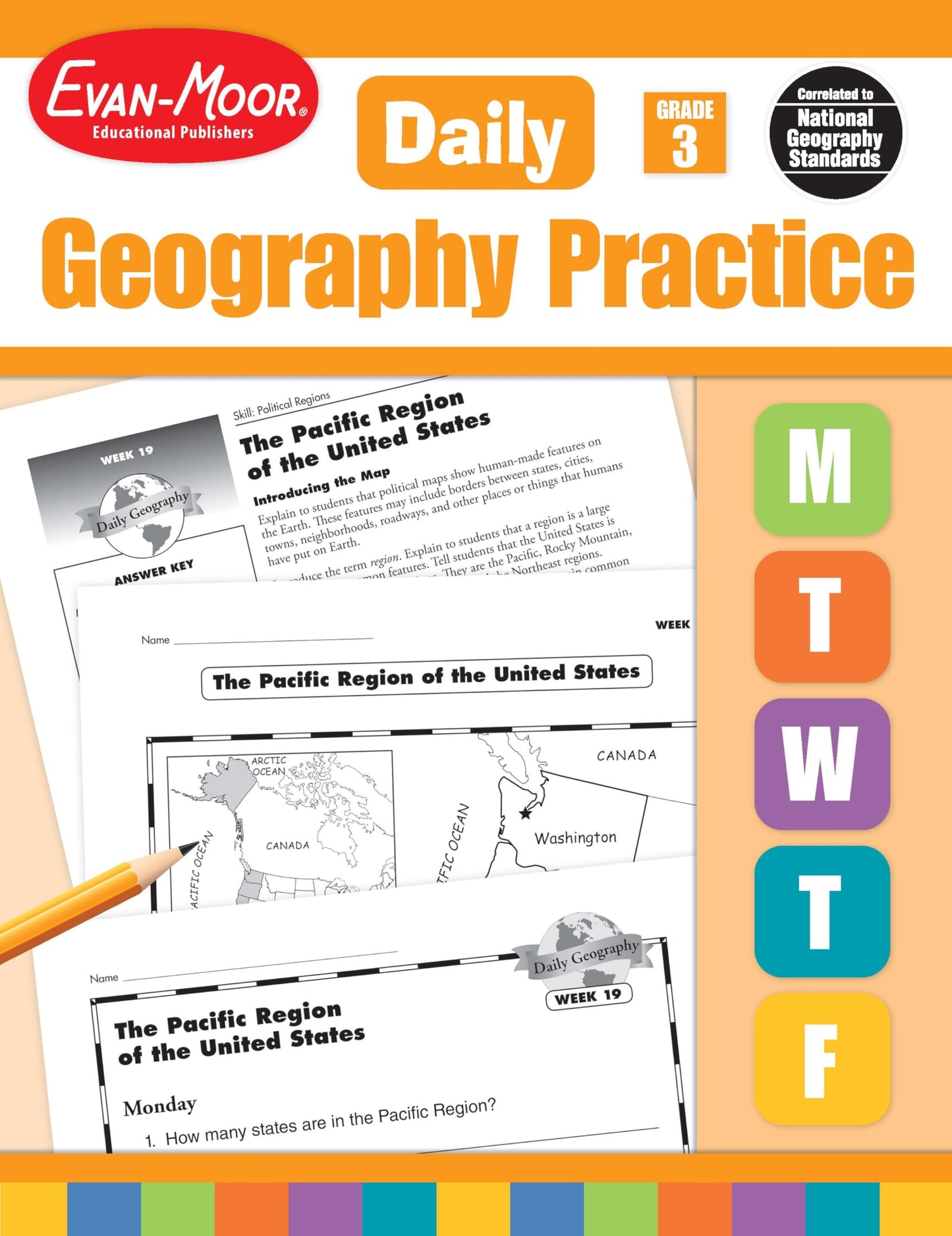 Evan-Moor Daily Geography Practice, Grade 3, Homeschooling and Classroom Resource Workbook, Reproducible Worksheets, Teaching Edition, Downloadable Maps, USA, World, Continents, Oceans, Countries