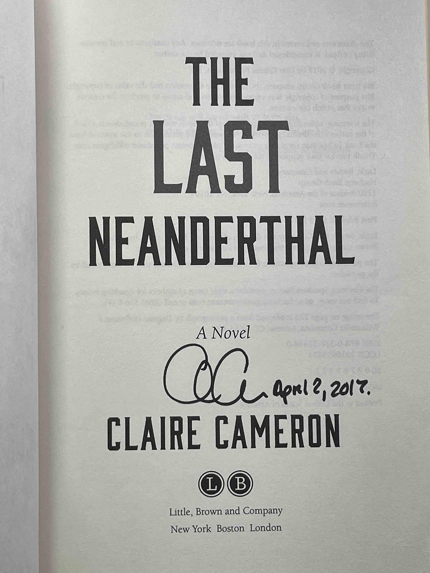 The Last Neanderthal: A Novel by Cameron, Claire