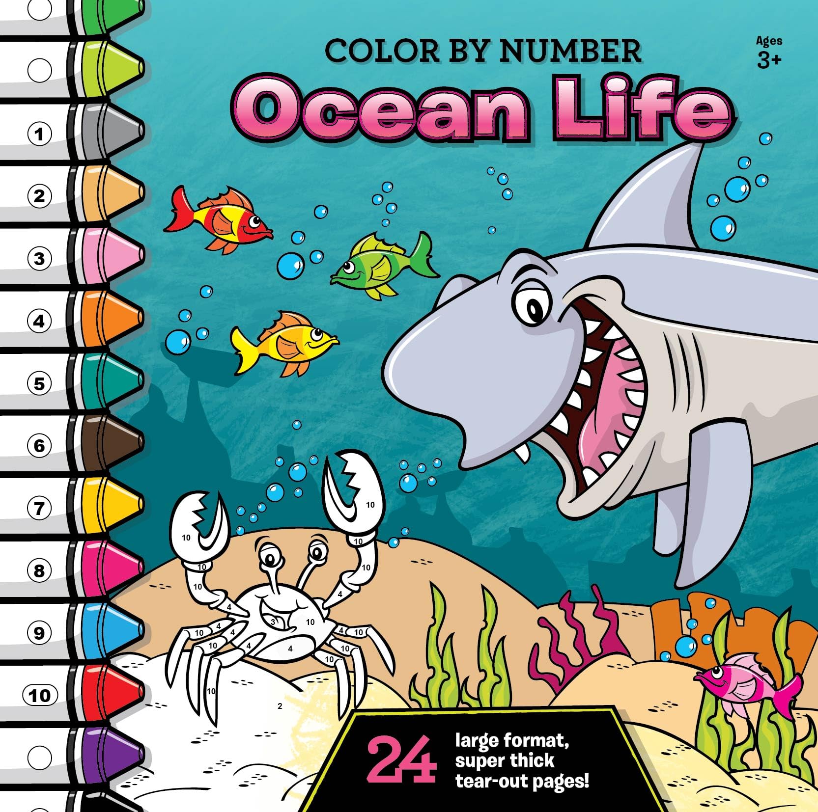 Color by Number: Ocean Life - Coloring Books for Kids 4-6 Years Old, Super Thick Pages, Tear-Out for Display