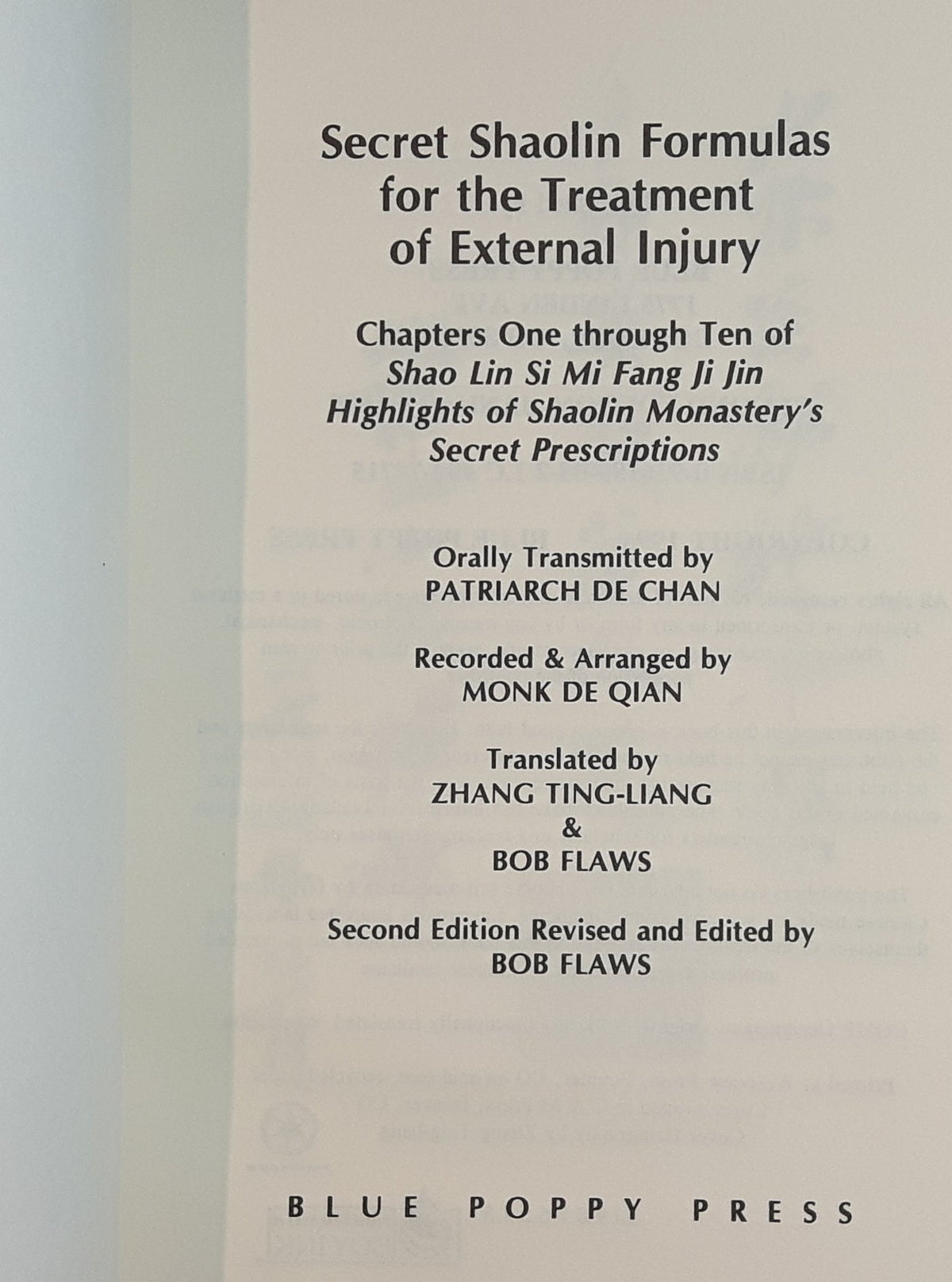 Secret Shaolin Formulas for the Treatment of External Injury