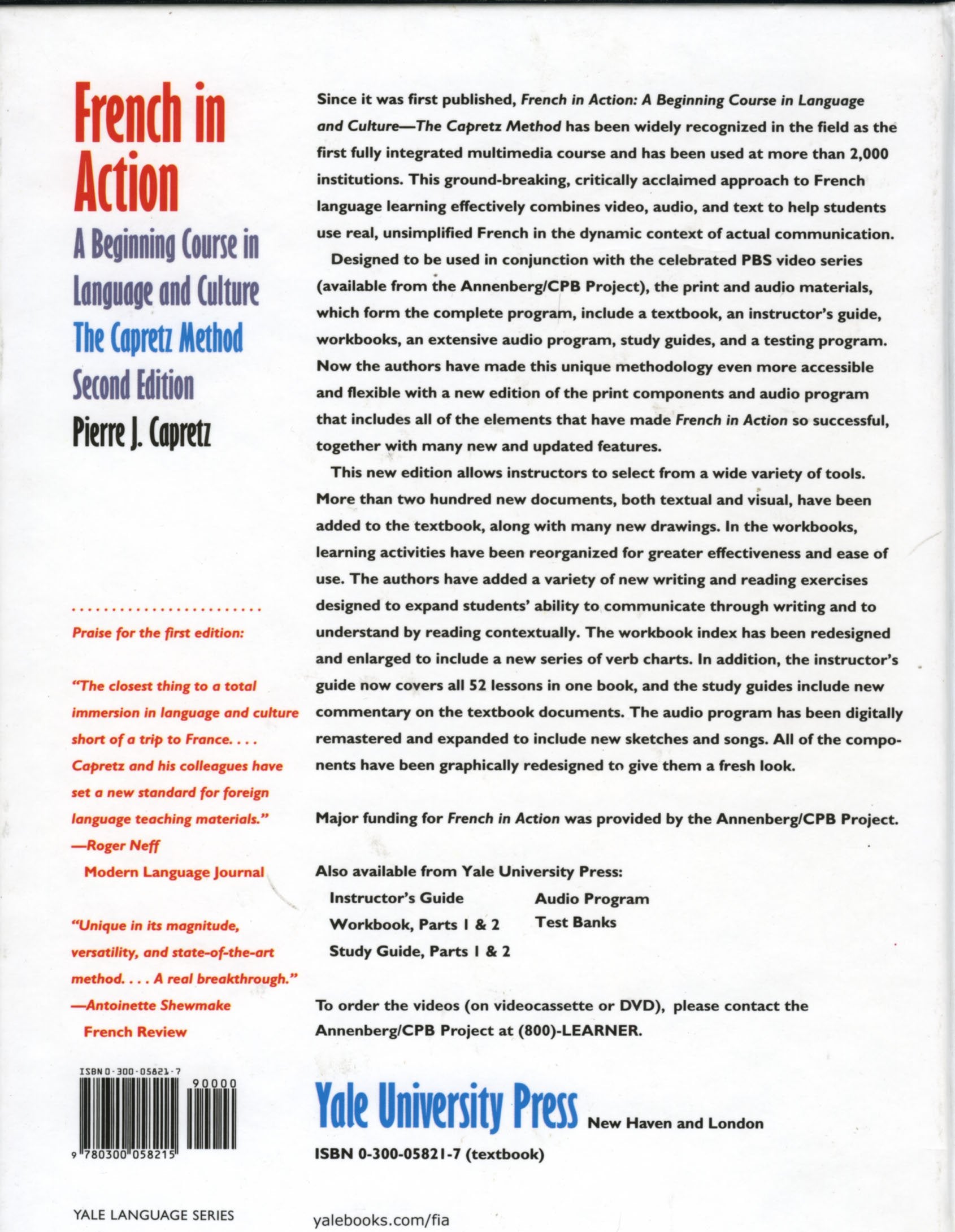 French in Action : A Beginning Course in Language and Culture : The Capretz Method: Textbook