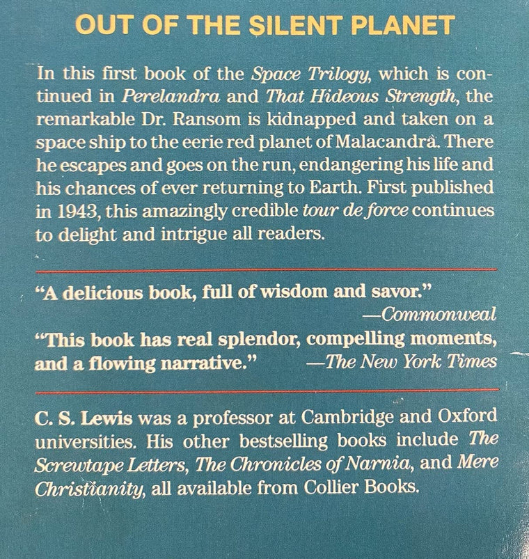 Space Trilogy: Out of the Silent Planet, Perelandra, That Hideous Strength (Boxed Set) — back cover