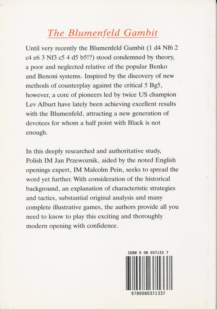 The Blumenfeld Gambit — back cover
