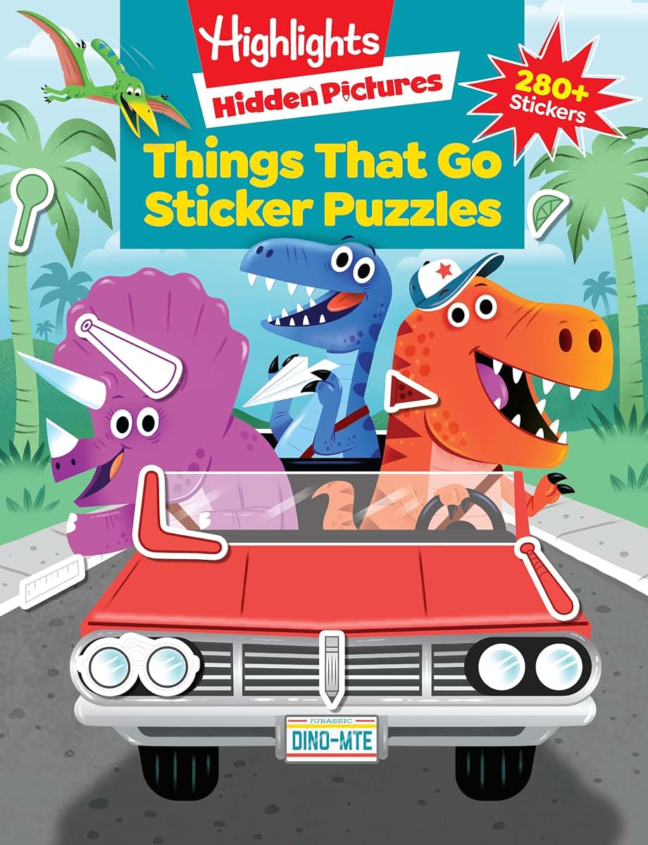 Things That Go Sticker Puzzles: Transportation Activity Book of Cars, Trucks, Planes and More, Hidden Pictures Puzzles with 280 Stickers for Kids 3 and Up (Highlights Sticker Hidden Pictures)