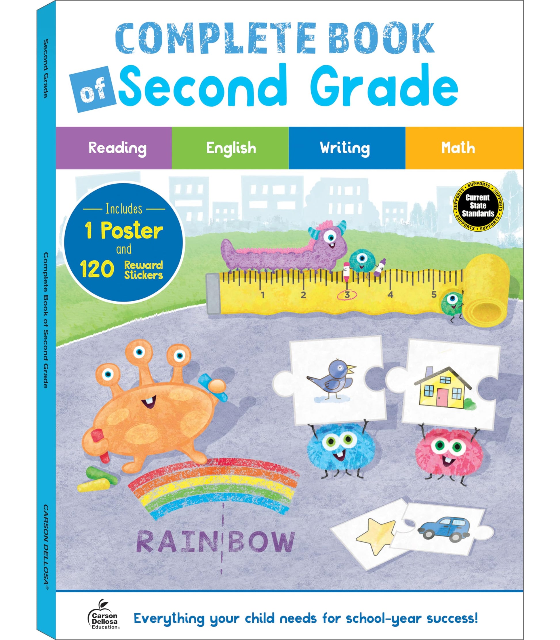 Carson Dellosa Complete Book of Second Grade Workbook, Parts of Speech, Grammar, Math, Reading Comprehension, and Writing Practice, Classroom or Homeschool Curriculum