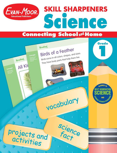Evan-Moor Skill Sharpeners Science Workbook, Grade 1, Physical, Life, and Earth Science, Songs, Activities, Space, Animals and Eggs, Plants, Habitats, Recycling, Weather, Technology, Homeschool