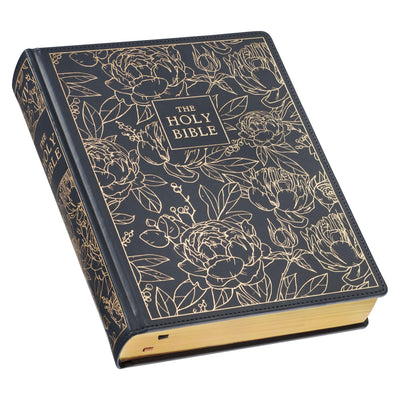KJV Holy Bible, Large Print Note-taking Bible, Faux Leather Hardcover - King James Version, Navy w/Gold Floral (KJV Note-taking Editions)