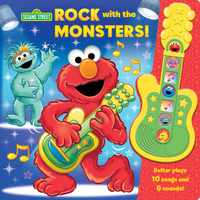 Sesame Street Elmo, Big Bird, Cookie Monster, and More! - Rock with the Monsters! - Board Book with Interactive Sound Toy Guitar - Includes Theme Song - PI Kids