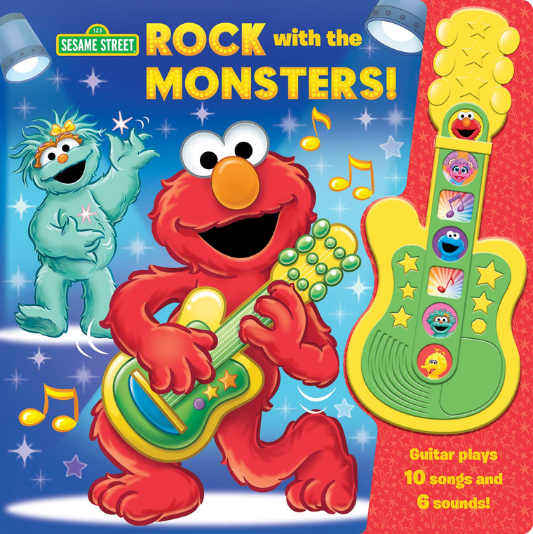 Sesame Street Elmo, Big Bird, Cookie Monster, and More! - Rock with the Monsters! - Board Book with Interactive Sound Toy Guitar - Includes Theme Song - PI Kids