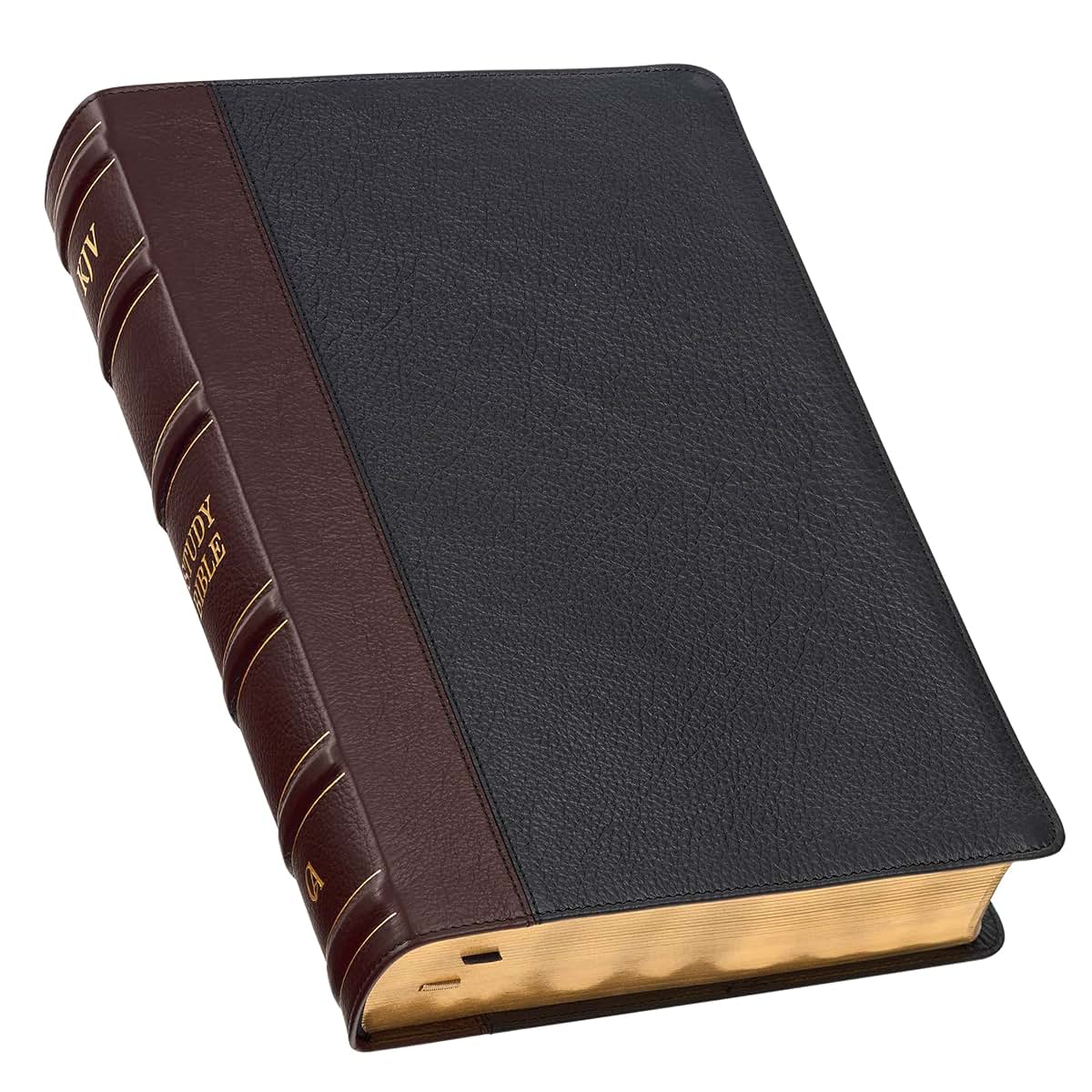 KJV Study Bible, Large Print King James Version Holy Bible, Thumb Tabs, Ribbons, Premium Full Grain Leather Black/Burgundy Debossed (KJV Study Editions LP)
