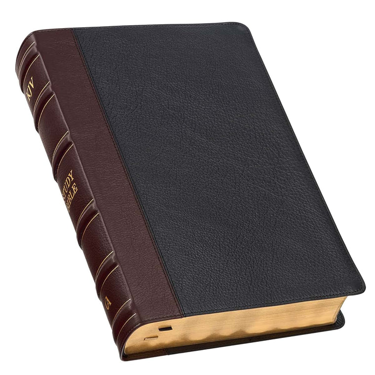 KJV Study Bible, Large Print King James Version Holy Bible, Thumb Tabs, Ribbons, Premium Full Grain Leather Black/Burgundy Debossed (KJV Study Editions LP)