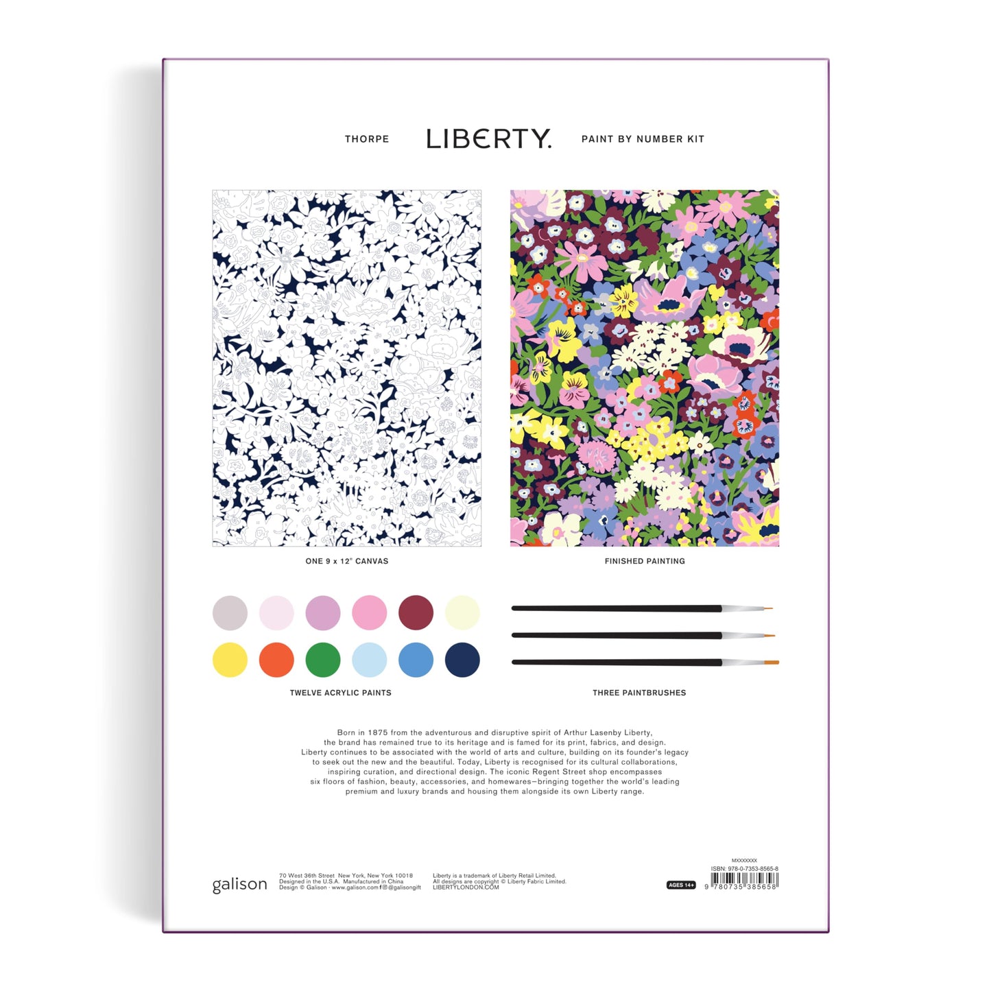 Galison Liberty Thorpe - DIY 9 x 12 Paint by Number Kit with Iconic Liberty Print Art for Beginners and Experts Includes Paint and Brushes