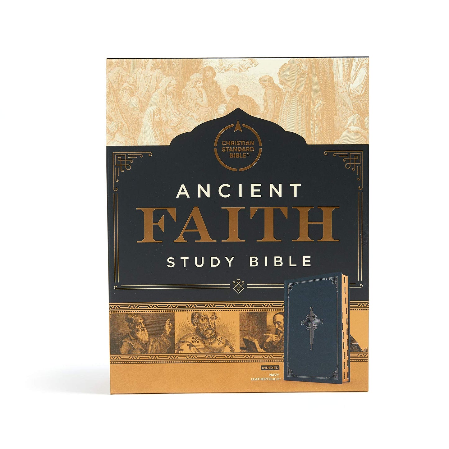 CSB Ancient Faith Study Bible, Navy LeatherTouch, Black Letter, Church Fathers, Study Note Commentary, Articles, Profiles, Easy-to-Read Bible Serif Type