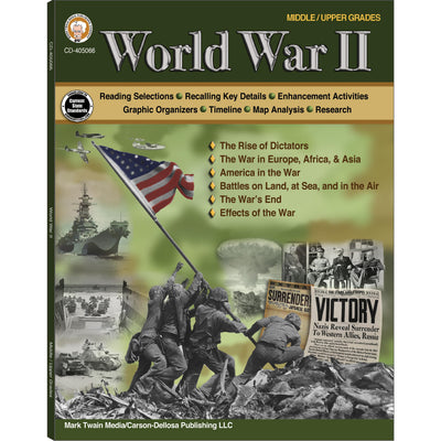 Mark Twain World War II History Workbook, Rise of Dictators, America, and Battles in Europe, Africa, Asia, Middle School and High School Social Studies, Classroom or Homeschool Curriculum